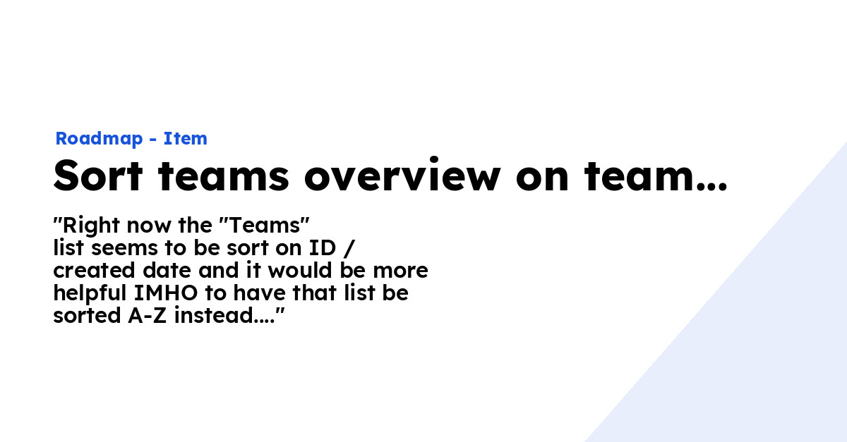 Sort teams overview on team name - Ploi Roadmap